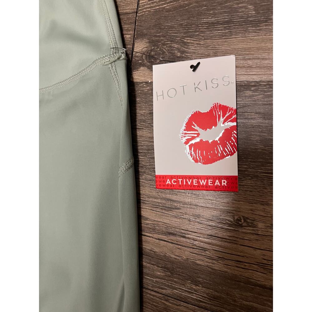 Hot Kiss Sage Green Flare Leggings High Waist Yoga Pants Y2K Large Gym Lounge - Picture 3 of 8